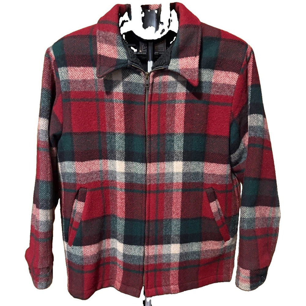 Woolrich Vintage Men's M Wool Plaid Jacket Sherpa Lined Coat Red Black Green